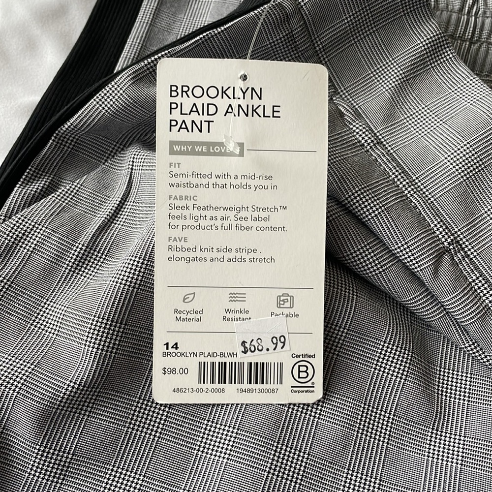Women’s Athleta Brooklyn Plaid Ankle Pant NWT! - Picture 7 of 9